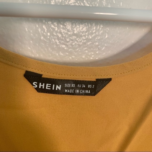 Shein Ruffle Cold Shoulder Dress Mustard Yellow - Picture 8 of 15